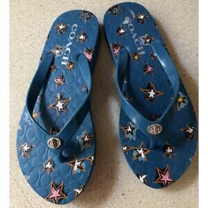 Coach Abbigail Flip Flops Women's Size 36 5-6 Blue Stars Swim Resort Beach Pool